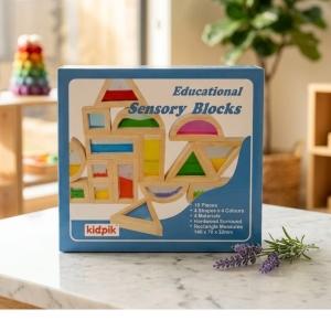 Kidpik 16-Piece Educational Sensory Blocks – Hardwood Multi-Material Learning Set
