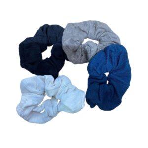 Premium Ribbed Corduroy Scrunchies – Soft Textured Elastic Hair Ties for All Hair Types – Neutral Color Set (White, Grey, Navy, Black)