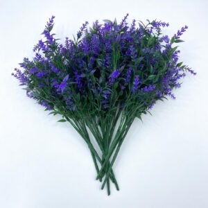 Artificial Lavender Flowers – Realistic Faux Purple Lavender Bundles – UV Resistant Plastic Greenery for Indoor/Outdoor Home Decor, Garden, and Wedding