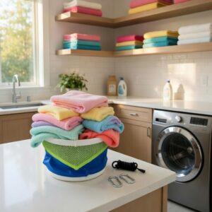 Multi-Purpose Collapsible Laundry Basket with Drawstring Mesh Liner – Portable Space-Saving Storage Bucket with Hanging Rope and Carabiner Kit