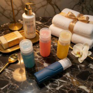 Leak-Proof Silicone Travel Bottle Set – TSA Approved Refillable Toiletry Containers for Shampoo, Lotion, and Liquid Soap – BPA Free & Squeezable with Transparent Carry Bag