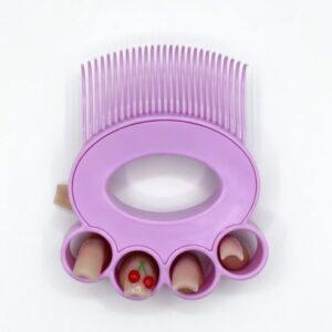 Ergonomic Paw-Shaped Pet Grooming Comb – 2-in-1 Hair Removal and Massage Tool for Cats and Small Dogs, Fine-Tooth Deshedding Brush with Finger-Grip Handle (Purple)