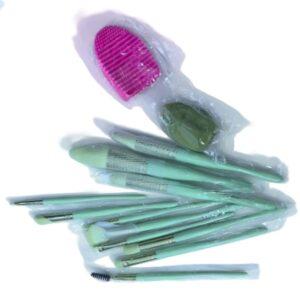 Cosmetic Application Set – Multi-Size Professional Brushes with High-Density Blending Sponge and Textured Silicone Maintenance Mat