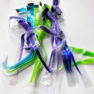 Clip-In Colorful Hair Extensions Set – Mixed Vibrant Synthetic Hairpieces for DIY Highlights, Party Styling, and Cosplay – (Blue, Purple, & Lime Green)