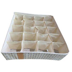 24-Cell Foldable Fabric Drawer Organizer – Geometric Print Storage Box for Socks, Ties, Underwear, and Small Accessories