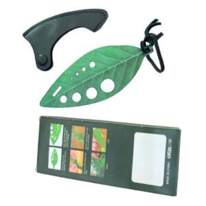 9-Hole Stainless Steel Herb and Kale Leaf Stripper – Multi-Functional Vegetable Leaf Remover Tool with Protective Safety Sheath and Integrated Cutter (Green Leaf Design)