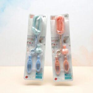 360° Rotating Sponge Baby Bottle and Nipple Cleaning Brush Set – 2 Piece Hygiene Kit