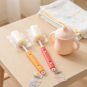 Long-Handle Soft Sponge Cup Brush Set – 2-Piece Multi-Color Scrubber for Baby Bottles, Sippy Cups, and Delicate Glassware