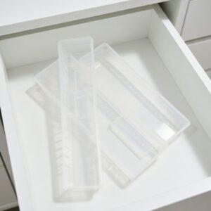 Clear Slim Modular Drawer Organizer Trays – Set of 3 Narrow Transparent Storage Bins for Office, Bathroom, and Kitchen