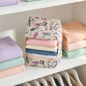 Travel-Themed Fabric Closet Organizer – Foldable Wardrobe Storage Bag with Dust Flap and Zipper Closure
