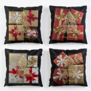 Reusable Holiday Fabric Gift Sacks – Black & Gold “Merry Christmas” Drawstring Bags – Set of 4 Festive Gift Wrap Covers