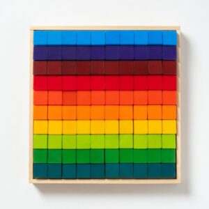 100-Piece Rainbow Wooden Pixel Mosaic Set – Modular Geometric Wall Art & Educational Color Sorting Blocks for Creative Spaces