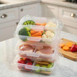 4-Piece Stackable Multi-Compartment Meal Prep Container Set – BPA-Free Refrigerator Storage Bins with Secure Snap Lids