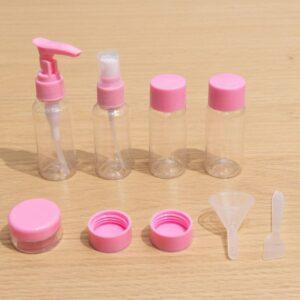 Leak-Proof Travel Toiletry Bottle Set – TSA Approved Refillable Containers for Skincare & Haircare – Includes Pump, Spray, Jars, and Transfer Tools – Pink