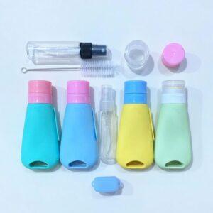 Leak-Proof Silicone Travel Bottle Set – TSA Approved Refillable Toiletry Kit with Spray Bottles, Cream Jars, Cleaning Brush, and Clear Carry Case – BPA Free