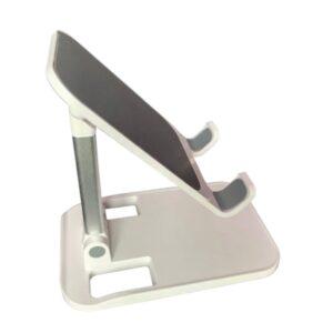 Universal Foldable Desktop Phone Stand – Adjustable Height & Angle Tablet Holder with Anti-Slip Silicone Pad and Weighted Base (White)