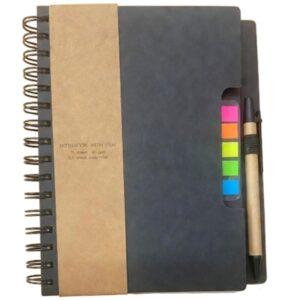 Premium A5 Spiral Notebook with Ballpoint Pen & Built-in Sticky Note Index Tabs – 70 Sheets Lined Paper for Business, Office, and School (Sleek Black Hardcover)