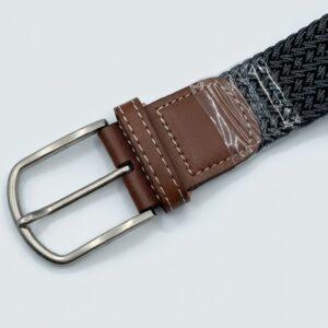 Men’s Braided Elastic Stretch Belt – Casual Woven Waistband with Faux Leather Trim and Brushed Metal Buckle (Black and Grey Pattern)