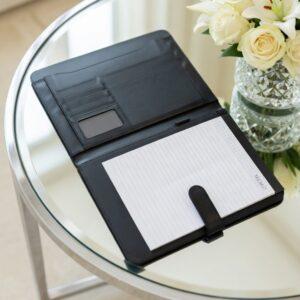 A4 Professional Executive Padfolio – Slim Vegan Leather Portfolio Case with Magnetic Closure, Card Slots & Pen Holder