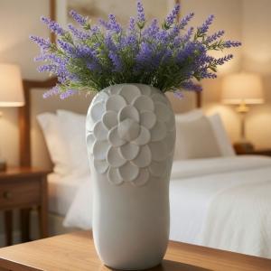 The Lumina Sculptural Vase – 3D Floral Relief in Matte White