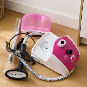 Professional Vertical Garment Steamer – 1800W High-Capacity Clothes Steamer with Telescopic Pole, Braided Heat-Resistant Hose, and Fabric Brush Attachment