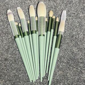 13-Piece Professional Makeup Brush Set with Diamond-Texture Acrylic Holder – Premium Synthetic Bristle Collection with 3-Compartment Desktop Organizer (Seafoam Green)