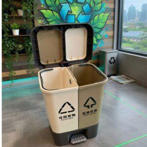 Dual-Compartment Step-on Recycling Station – 2-in-1 Waste Management Bin for Recyclables and General Waste with Independent Lids and Removable Inner Buckets