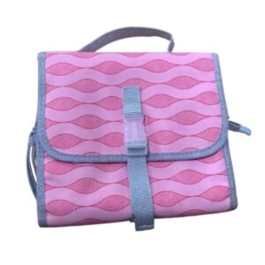 2-in-1 Hanging Travel Toiletry Bag & Makeup Organizer – Patterned Portable Vanity Case with Removable TSA-Friendly Clear Pouch (Pink Wave)