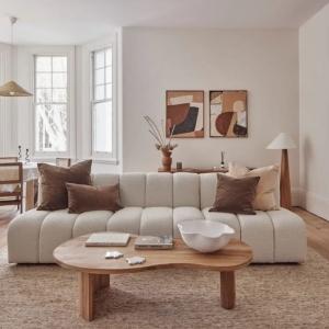 Aura Modular Bouclé Sectional Sofa – Organic Minimalist 4-Piece Cloud Seating System in Alabaster